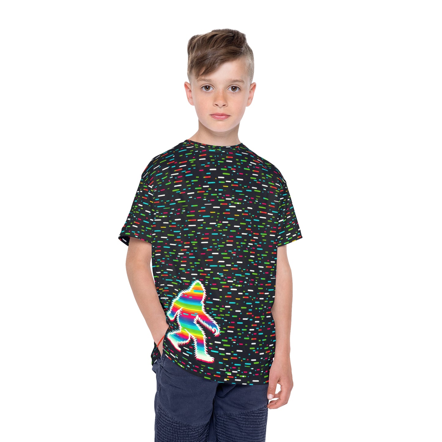 PsySquatch, Vibrant Sasquatch Kids Shirt, Bigfoot Children's Tee, Colorful Yeti Youth Top, Fun Outdoor Animal Clothing, Bright Forest Creature T-Shirt